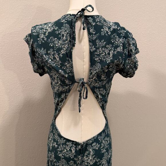 Urban Outfitters Lindsey Floral Open Back Toile Green Midi Dress Medium Coquette - Picture 5 of 9